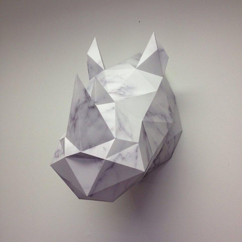Paper Rhino - Trophée en papier Assembli Marble